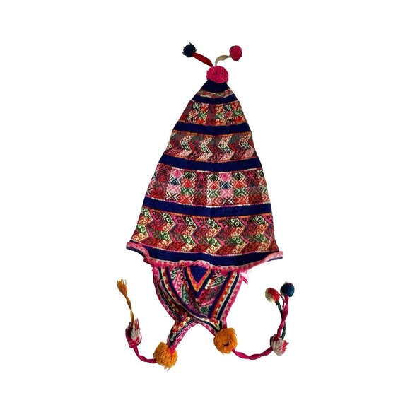 Antique Vintage traditional Andean chullo Peruvian hand-knitted hat main image 7